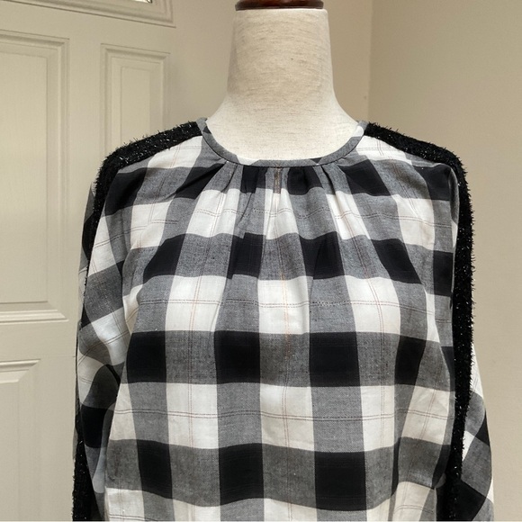 NWT Tibi Plaid Crew Neck Top Black & White Oversize XS - Picture 4 of 12